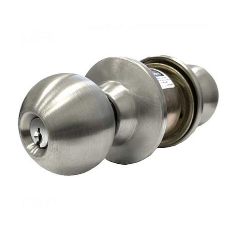 Marks Marks: Grade 2 Ball knob storeroom 2" door, 2 3/4 backset Satin Stainless Steel finish MRK-210F-32D-D1-E4